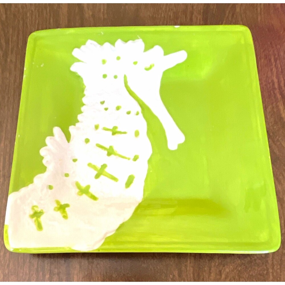 Laurie Gates Paradise Cove Square Ceramic Seahorse Salad Plate or Trinket Dish